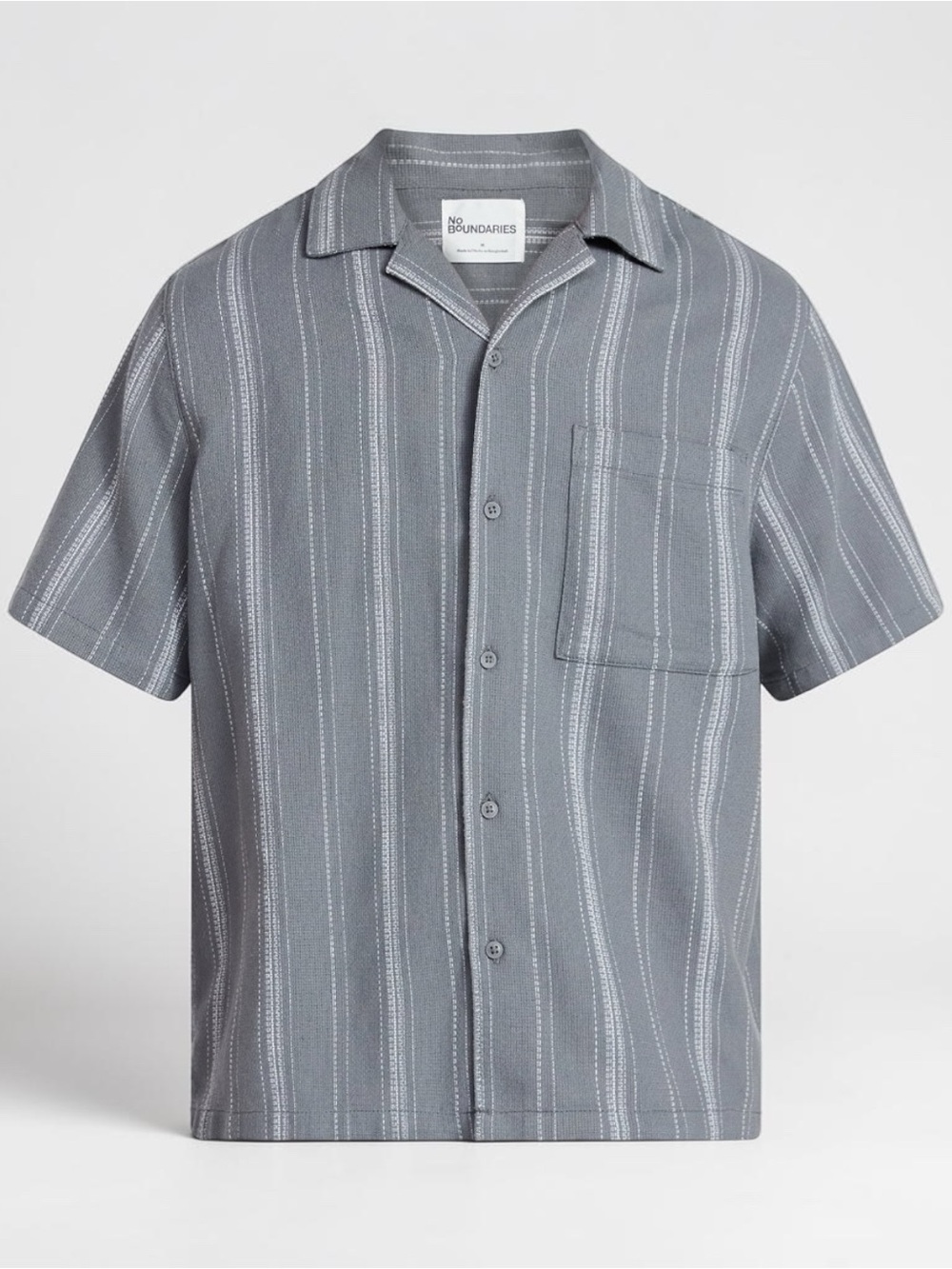 No Boundaries Gray Short-Sleeve Striped Camp Collar Shirt XL NWT